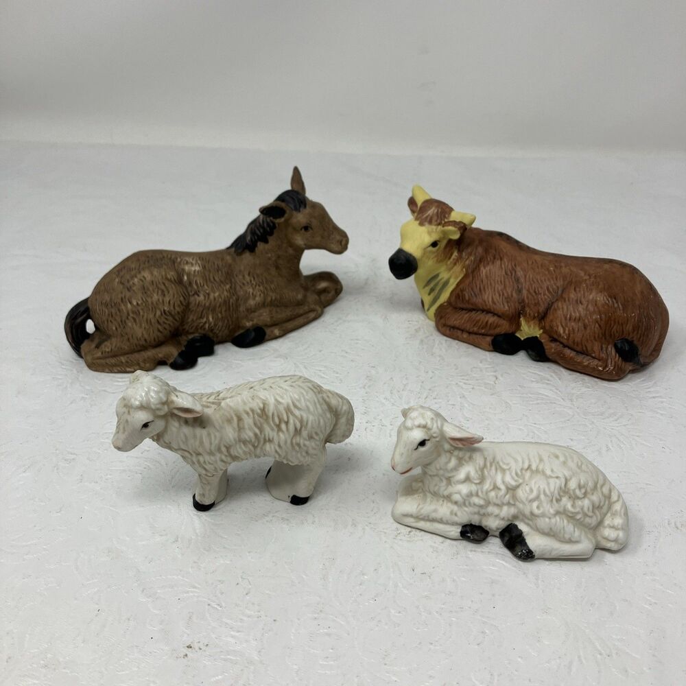 Nativity Ceramic Porcelain Animals Cow Sheep Donkey lot of 4 replacement pieces